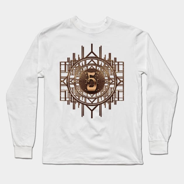 Golden numerals no 5 in retro art-deco style - glamorous numbers Long Sleeve T-Shirt by designsbyxarah